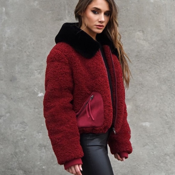 Type Alpha Teddy Jacket Cropped Red Coat Ladies Small Medium - see measurements - Picture 10 of 11